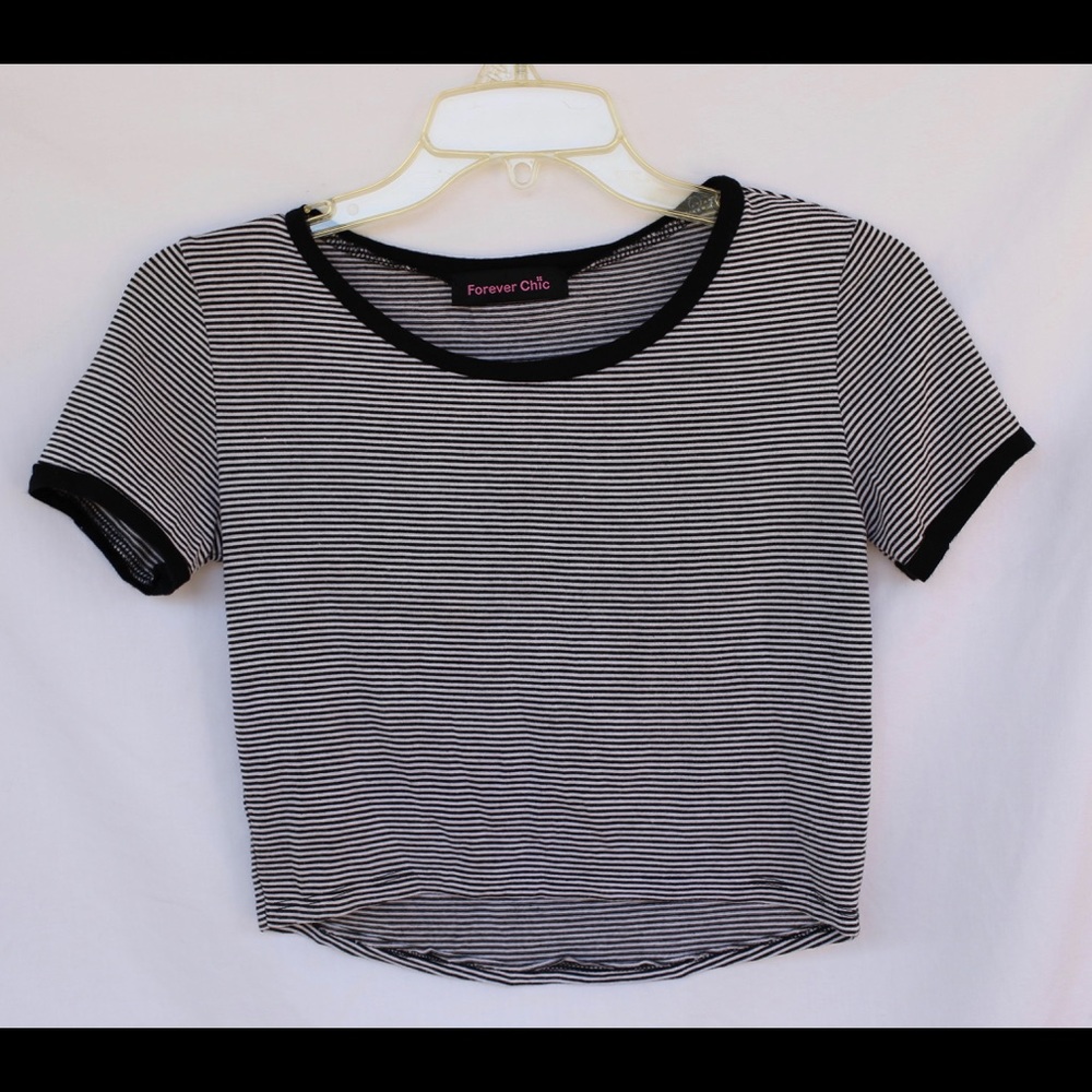 Black and White Striped Crop Top